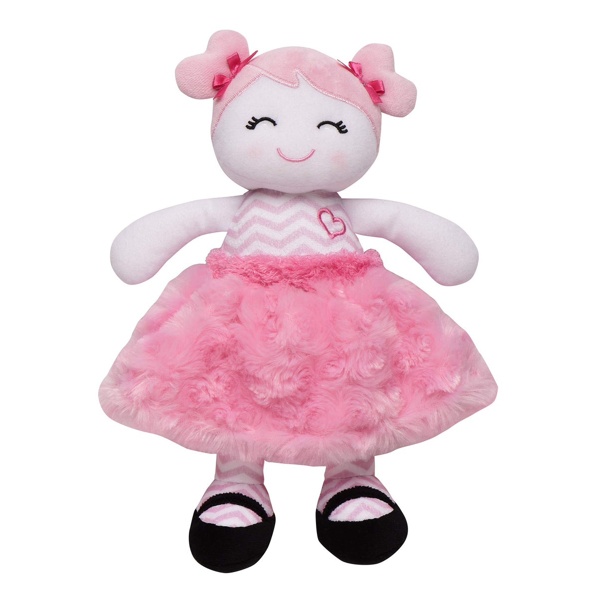 Baby Starters Plush Baby Doll with Rattle, Brunette Olivia, Pink, 9 inch
