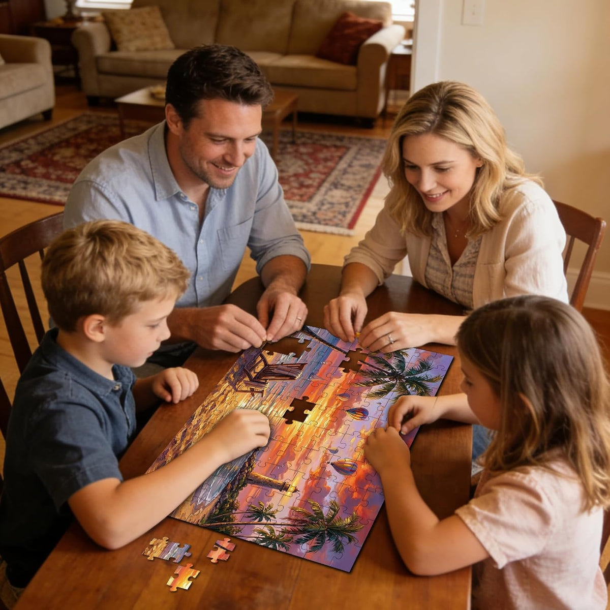 4-Pack 100 Piece Puzzles for Adults Seniors, Nature Landscape Jigsaw Puzzles 100 Pieces, Beach Resort Turtle Sunset Lighthouse Large Piece Jigsaw Puzzles for Seniors Adults Family Game Gifts 15"x11"