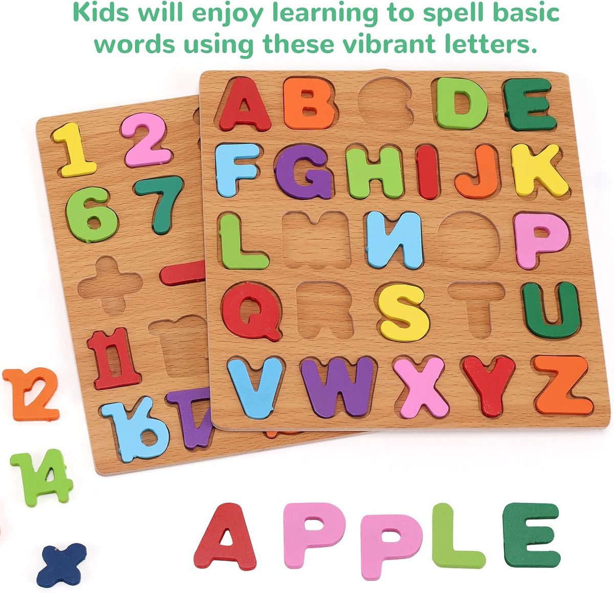 Wooden Puzzles for Kids Ages 3-5, 3 Pack ABC Number and Shape Learning Toys