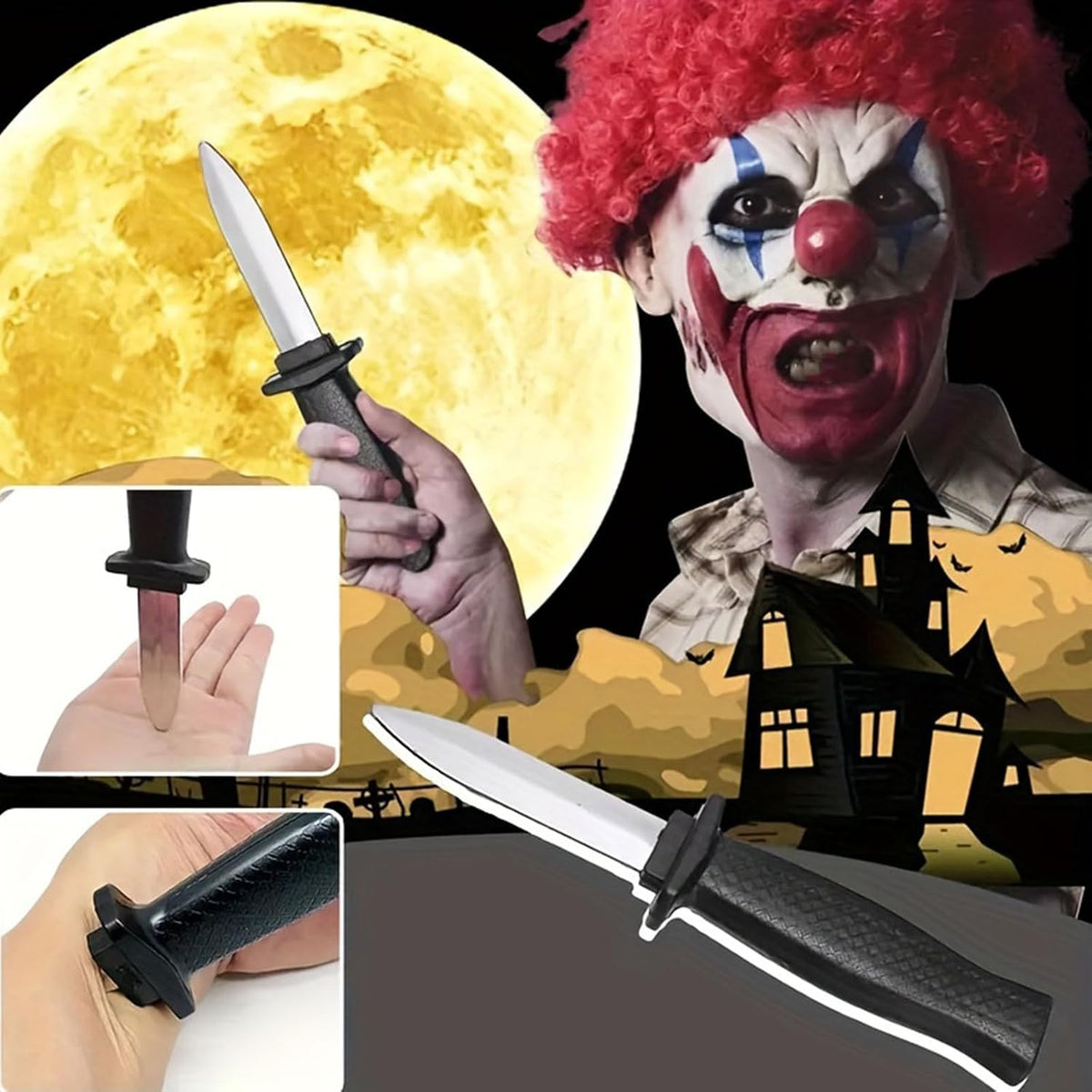 Retractable Magic Trick Prank Knife, Fake Knife False Trick Gadget Toy Disappearing Dagger Plastic Halloween Fools Day Party Costume Knife (3 PCS A)