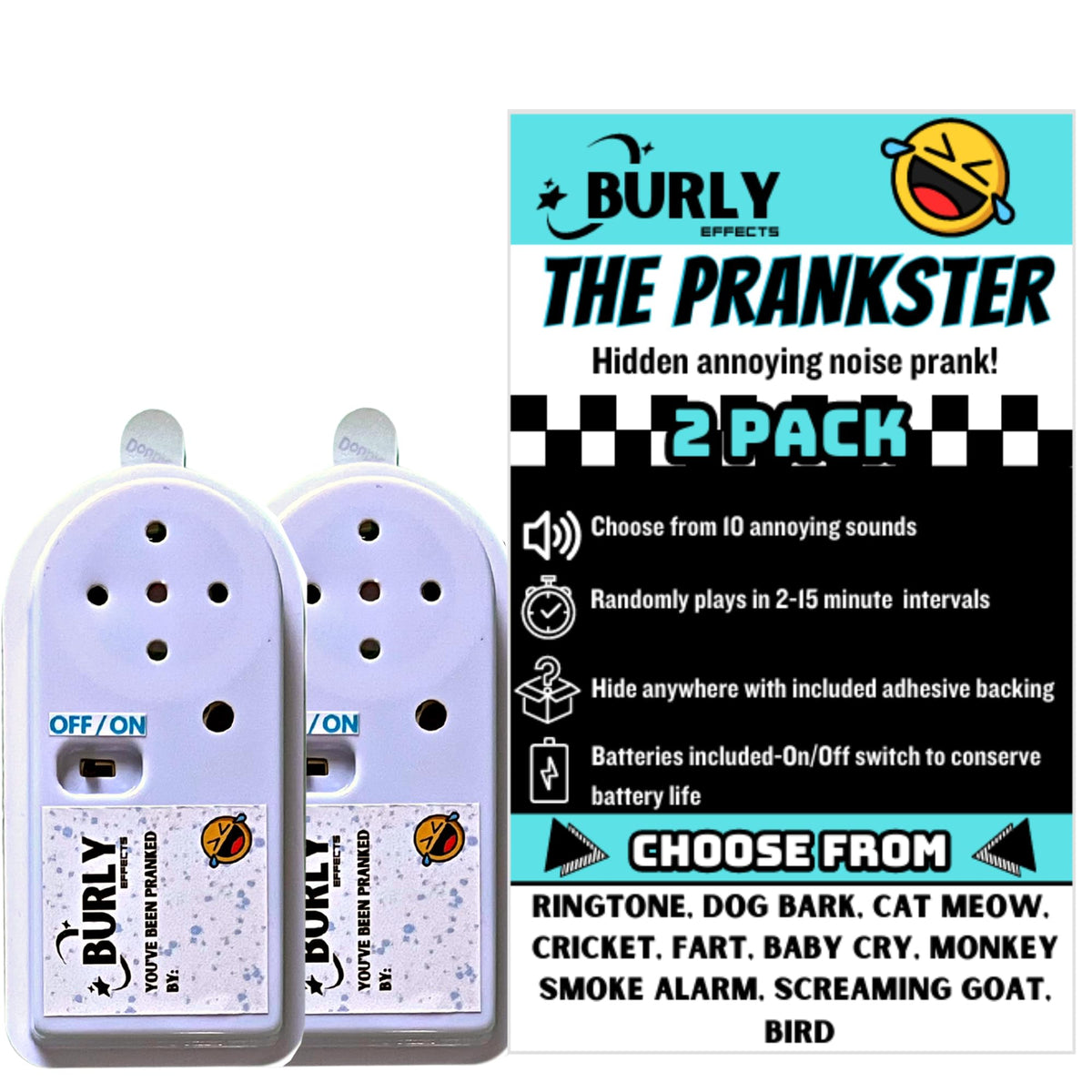 Hidden Noise Maker Gag Prank - 10 Different Sounds - Ringtone, Dog, Cat, Cricket, Fart, Baby Cry, Smoke Alarm, Monkey, Screaming Goat, Bird (1 Pack)