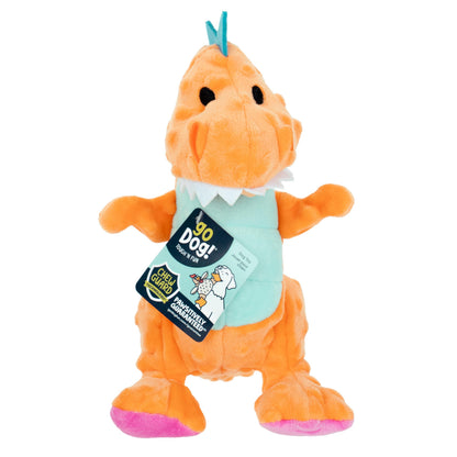 goDog Dinos Frills Squeaky Plush Dog Toy with Chew Guard Technology, Durable Fabric & Squeaker for Active Play, Gray, Large