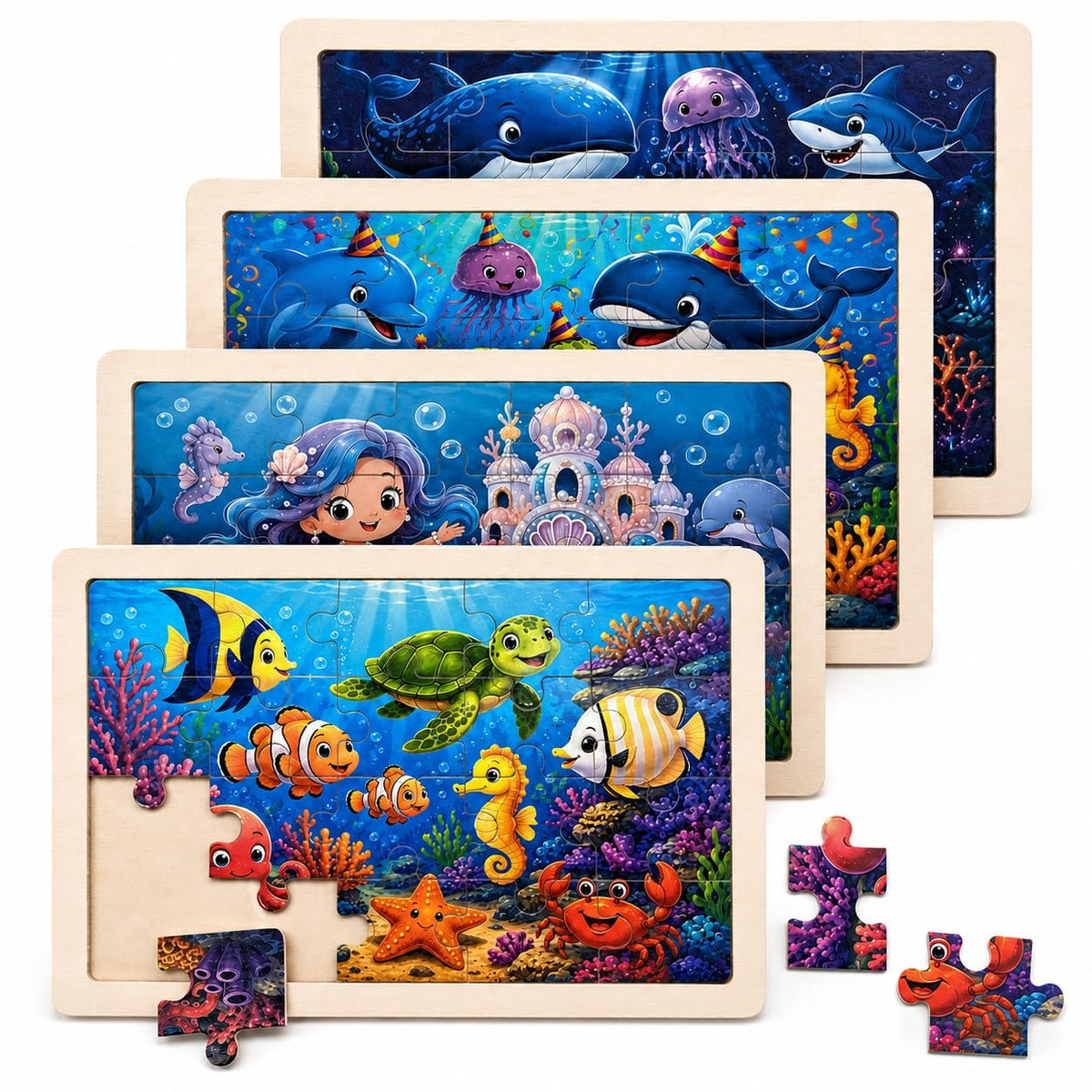 Wooden Puzzles Dinosaur Toys for Kids Ages 3-5, Set of 4 Packs with 20-Piece Wood Jigsaw Puzzles, Preschool Educational Brain Teaser Boards for Boys and Girls 3 4 5 6 Years Old