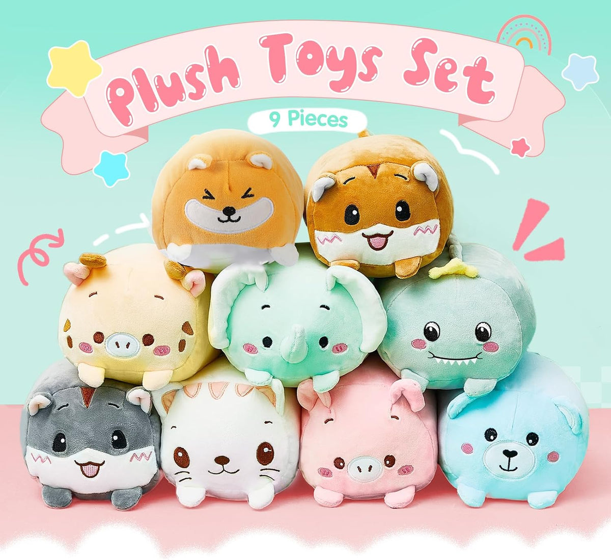 9 Pcs Stuffed Animals Plushies Bulk 8"Cute Plush Toys, 9 Cute Animal