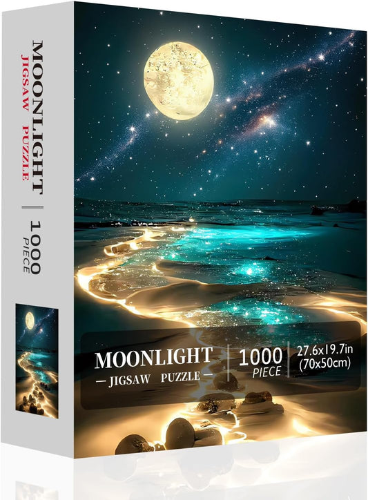 Moonlight Jigsaw Puzzles for Adults 1000 Pieces, Sparkling Beach Nature Landscape 1000 Piece Puzzle for Adults, Fun Hard Difficult Impossible Challenging Jigsaw Puzzles 1000 Pieces