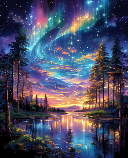Starry Aurora Lake Puzzles for Adults 1000 Pieces,Interlocking No Dust