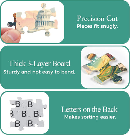 50 States & Washington, D.C. Jigsaw Puzzles for Adults 1000 Pieces, United States 1000 Piece Puzzle, Travel Poster Design of Family Puzzle,challenging Puzzle,USA States Puzzle