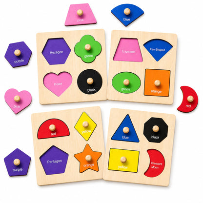 Wooden Peg Puzzles for Toddlers 1-3, Kids' Educational Preschool Peg Puzzle Toy, Set of 4 Toddler Puzzles - Farm, Dinosaur, Fruit and Marine Animals, Ideal Gift for Ages 1 2 3 Boys and Girls