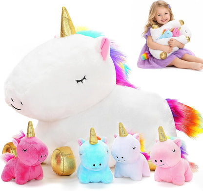 Unicorn Toys for Girls, Unicorn Mommy Stuffed Animal with 4 Baby Unicorns