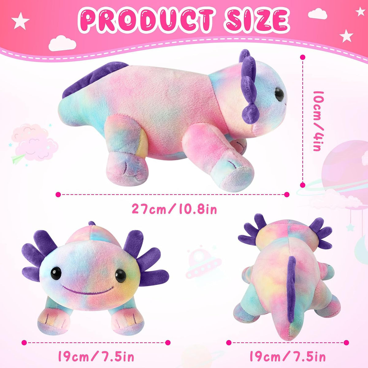 10.8 inch Plush Axolotl Stuffed Animal, Axolotl Plush Toys, Cute Stuffed Cotton Plush Pillow Kawaii Salamander Gifts for Girls & Boys, Plushies has (Axolotl Plush)
