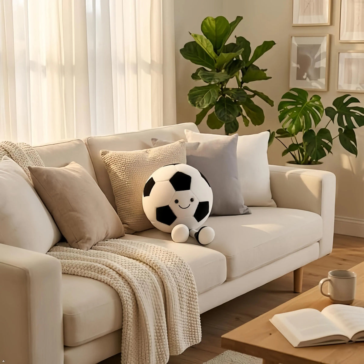 Soccer-Shaped Plush Doll Pillow with Legs - Cute Creative Soft Home Decor Plushies, Boyfriend Birthday Gift, GF Gift for Women, Chill Room Decor for Soccer Fans