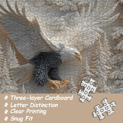 The Carved Eagle Jigsaw Puzzle 1000 Pieces, Majestic Bald Eagle Bird Puzzles for Adults,White Forest Art Nature Puzzle Animal, Unique Challenging Impossible Hard Puzzles