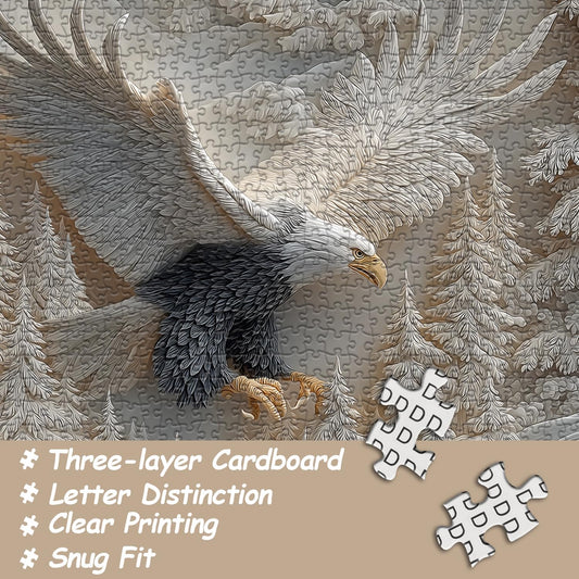 The Carved Eagle Jigsaw Puzzle 1000 Pieces, Majestic Bald Eagle Bird Puzzles for Adults,White Forest Art Nature Puzzle Animal, Unique Challenging Impossible Hard Puzzles