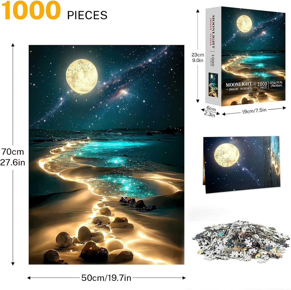 Moonlight Jigsaw Puzzles for Adults 1000 Pieces, Sparkling Beach Nature Landscape 1000 Piece Puzzle for Adults, Fun Hard Difficult Impossible Challenging Jigsaw Puzzles 1000 Pieces