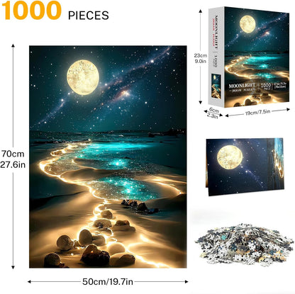 Moonlight Jigsaw Puzzles for Adults 1000 Pieces, Sparkling Beach Nature Landscape 1000 Piece Puzzle for Adults, Fun Hard Difficult Impossible Challenging Jigsaw Puzzles 1000 Pieces