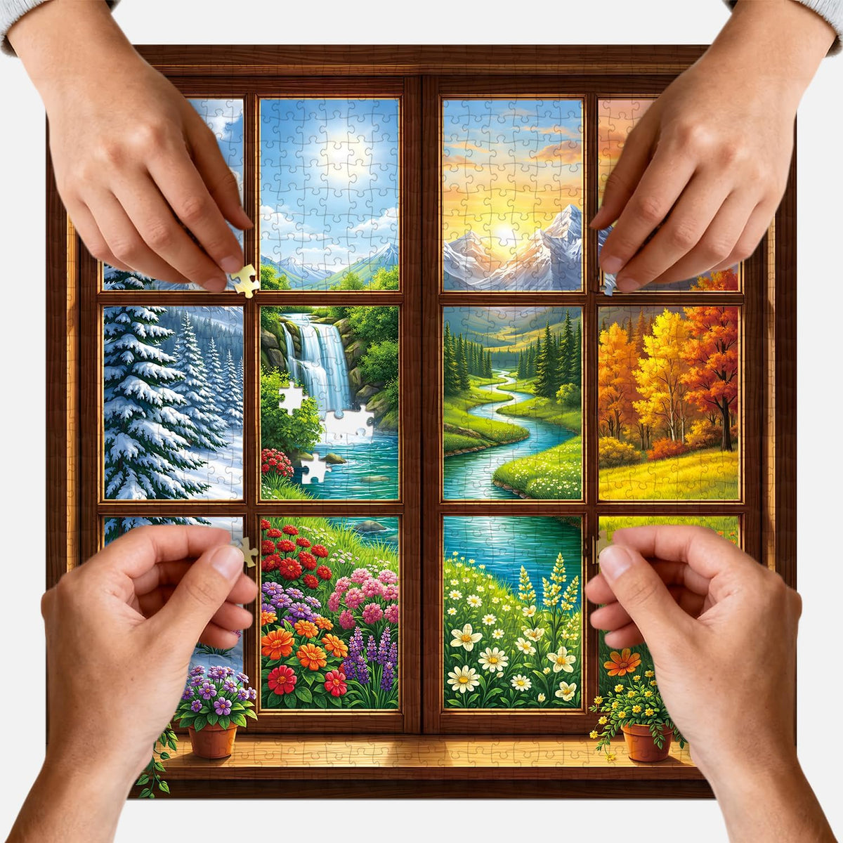 1024 Piece Puzzle for Adults, Four Seasons Window View