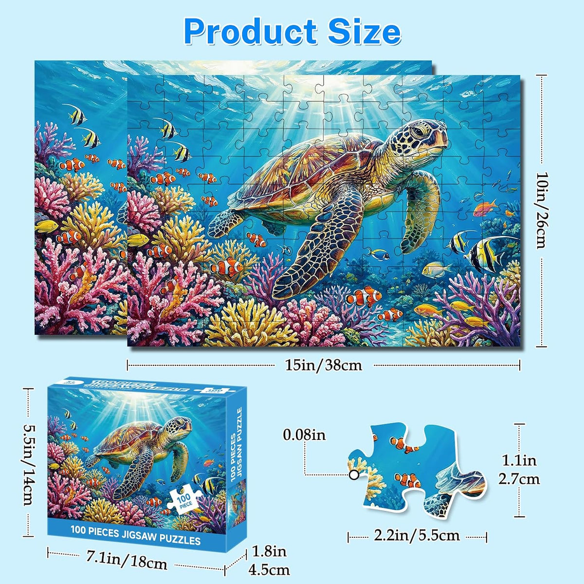 4-Pack 100 Piece Puzzles for Adults Seniors, Nature Landscape Jigsaw Puzzles 100 Pieces, Beach Resort Turtle Sunset Lighthouse Large Piece Jigsaw Puzzles for Seniors Adults Family Game Gifts 15"x11"