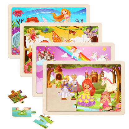Wooden Puzzles Dinosaur Toys for Kids Ages 3-5, Set of 4 Packs with 20-Piece Wood Jigsaw Puzzles, Preschool Educational Brain Teaser Boards for Boys and Girls 3 4 5 6 Years Old
