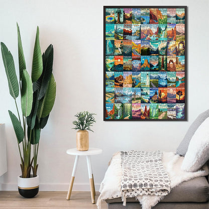 National Parks Puzzle for Adults 1000 Pieces,Travel Poster Landscape Puzzle Including Zion Yellowstone Yosemite, Nature Jigsaw Puzzles Scenery Mountain Scene