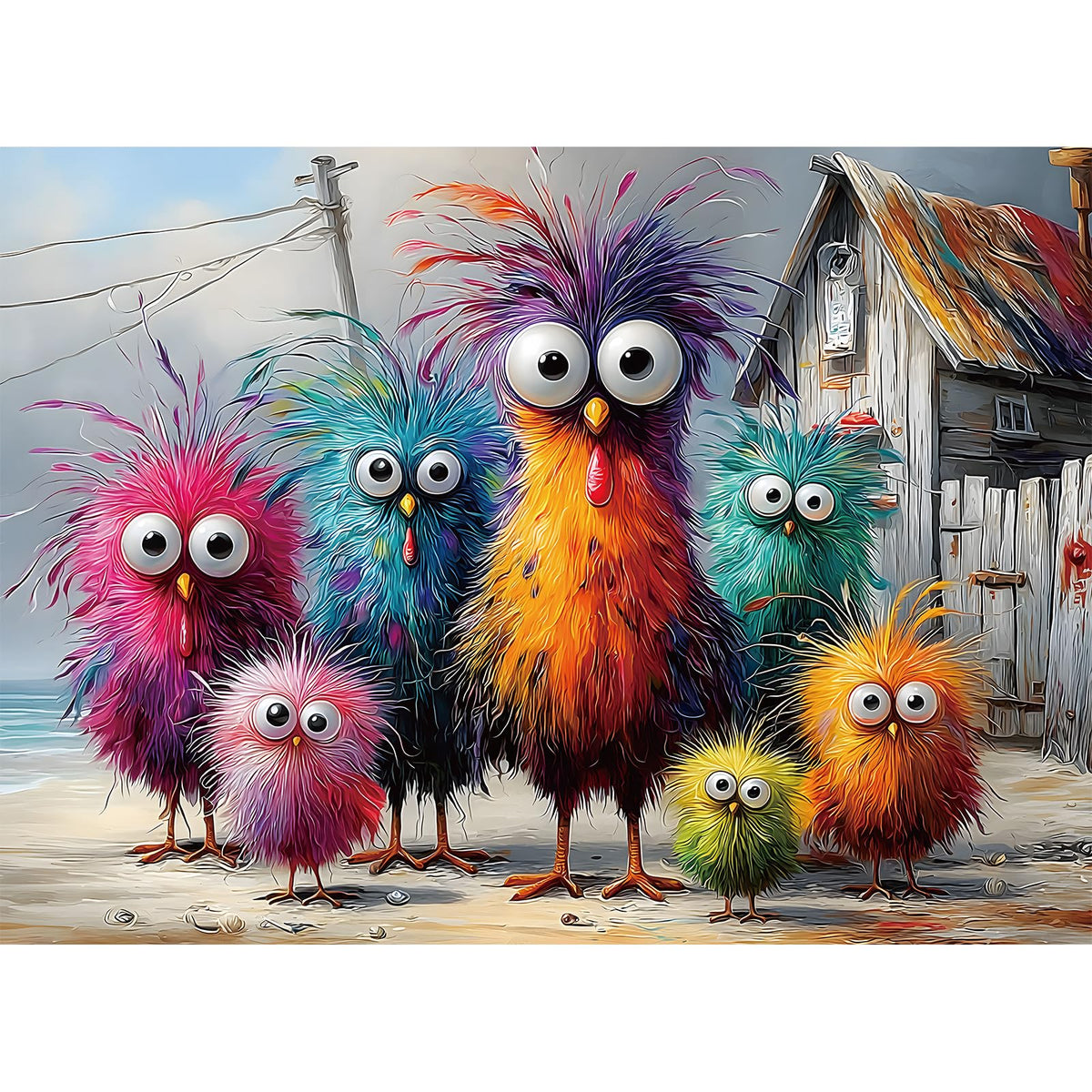 Puzzles for Adults 500 Pieces, Chicken Jigsaw Puzzles - Beach Chicken Coop, Impossible Beach Puzzles for Seniors Family, 20.47x14.96 inches, 1:1 Poster, Letter on the Back