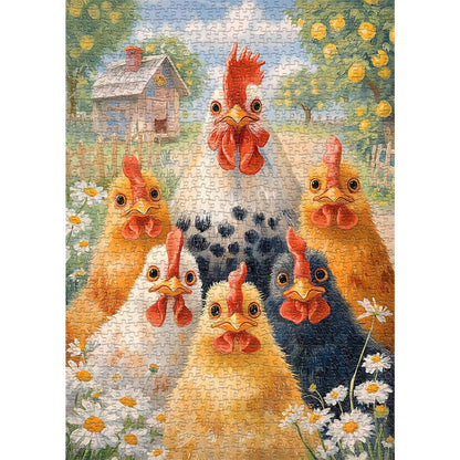Chicken Puzzles for Adults 1000 Piece, PICKFORU Funny Chicken Jigsaw Puzzle, Garden Farm Flower Animal Rooster Themed, Patchwork Art Challenge Puzzle