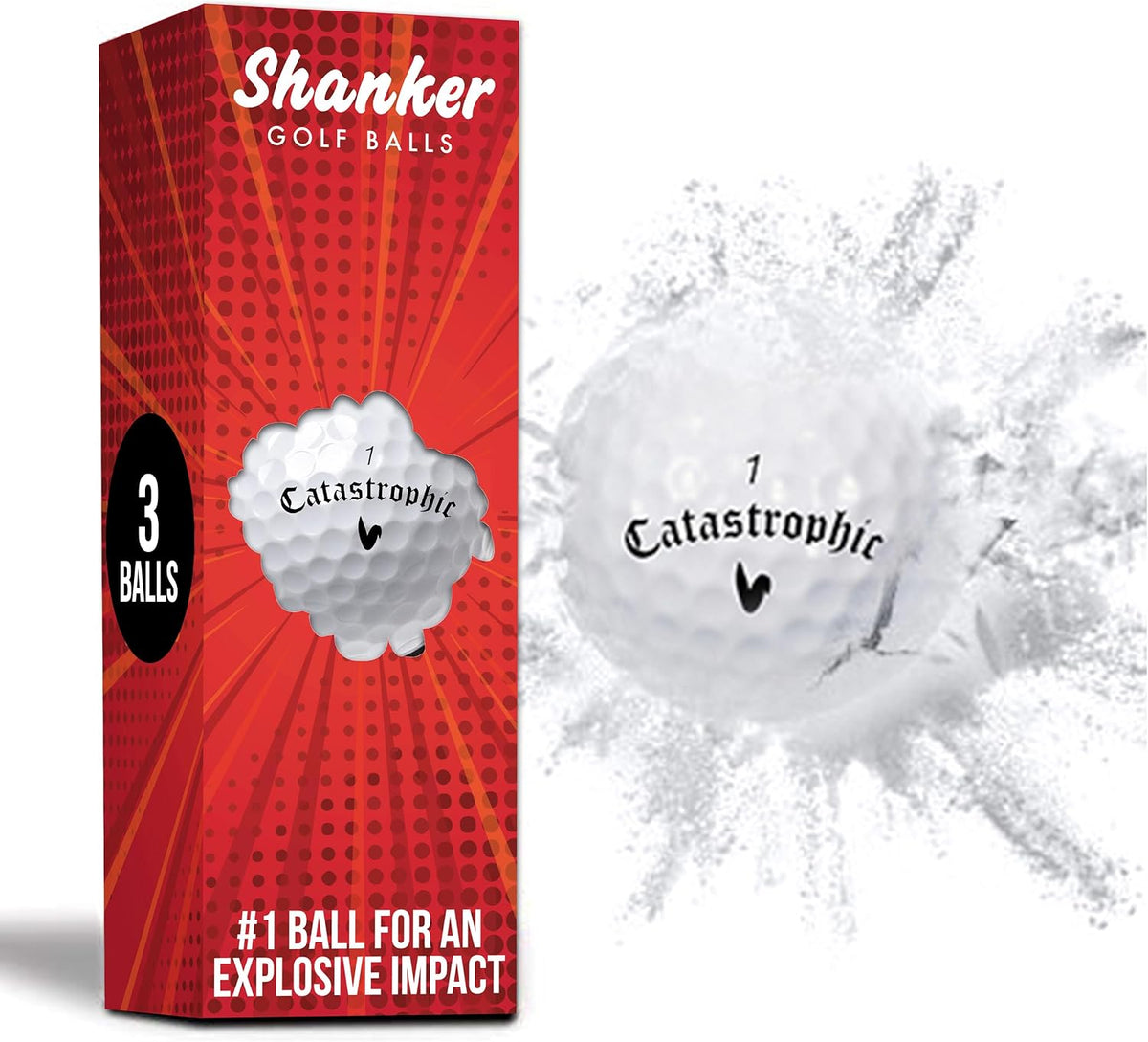 Shanker Golf Exploding Balls - Prank Balls that Explode on Impact - Funny Joke for Golfers (Sleeve of 3, Novelty)