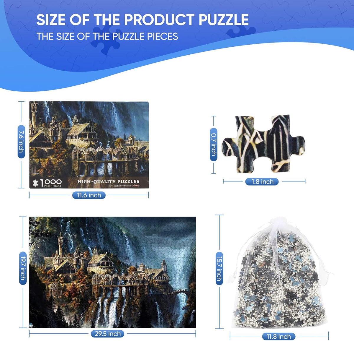 Lord of The Rings 1000 Piece Puzzle for Adults - Waterfall Town Artwork Jigsaw Family Game