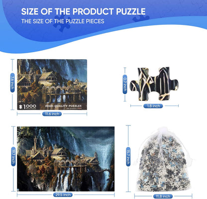 Lord of The Rings 1000 Piece Puzzle for Adults - Waterfall Town Artwork Jigsaw Family Game