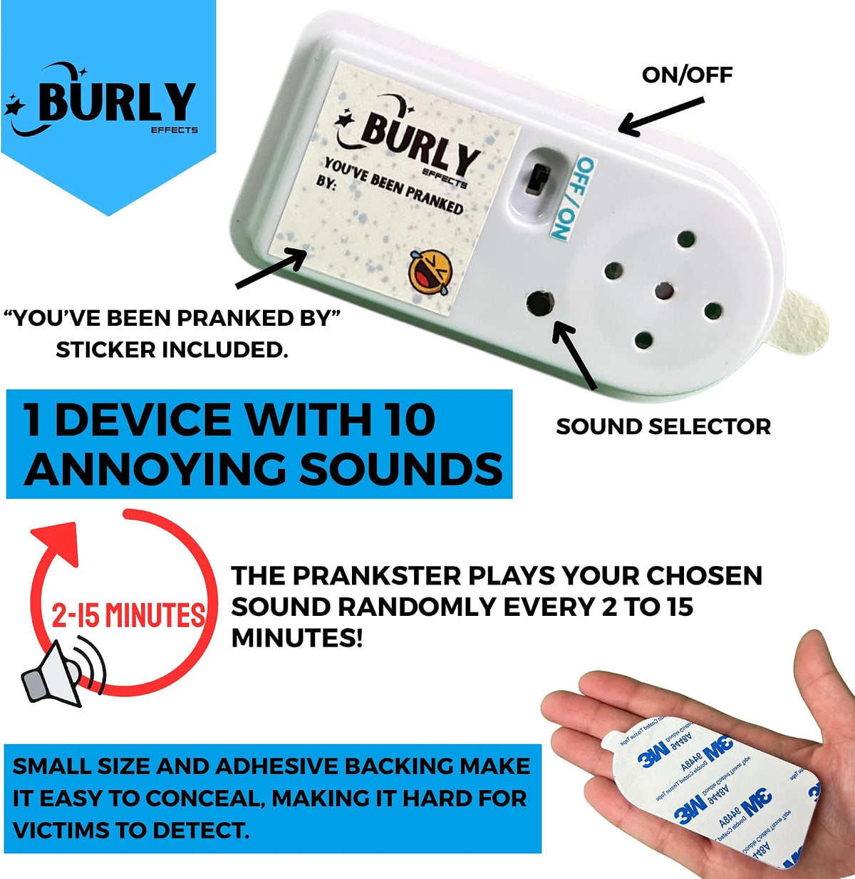 Hidden Noise Maker Gag Prank - 10 Different Sounds - Ringtone, Dog, Cat, Cricket, Fart, Baby Cry, Smoke Alarm, Monkey, Screaming Goat, Bird (1 Pack)