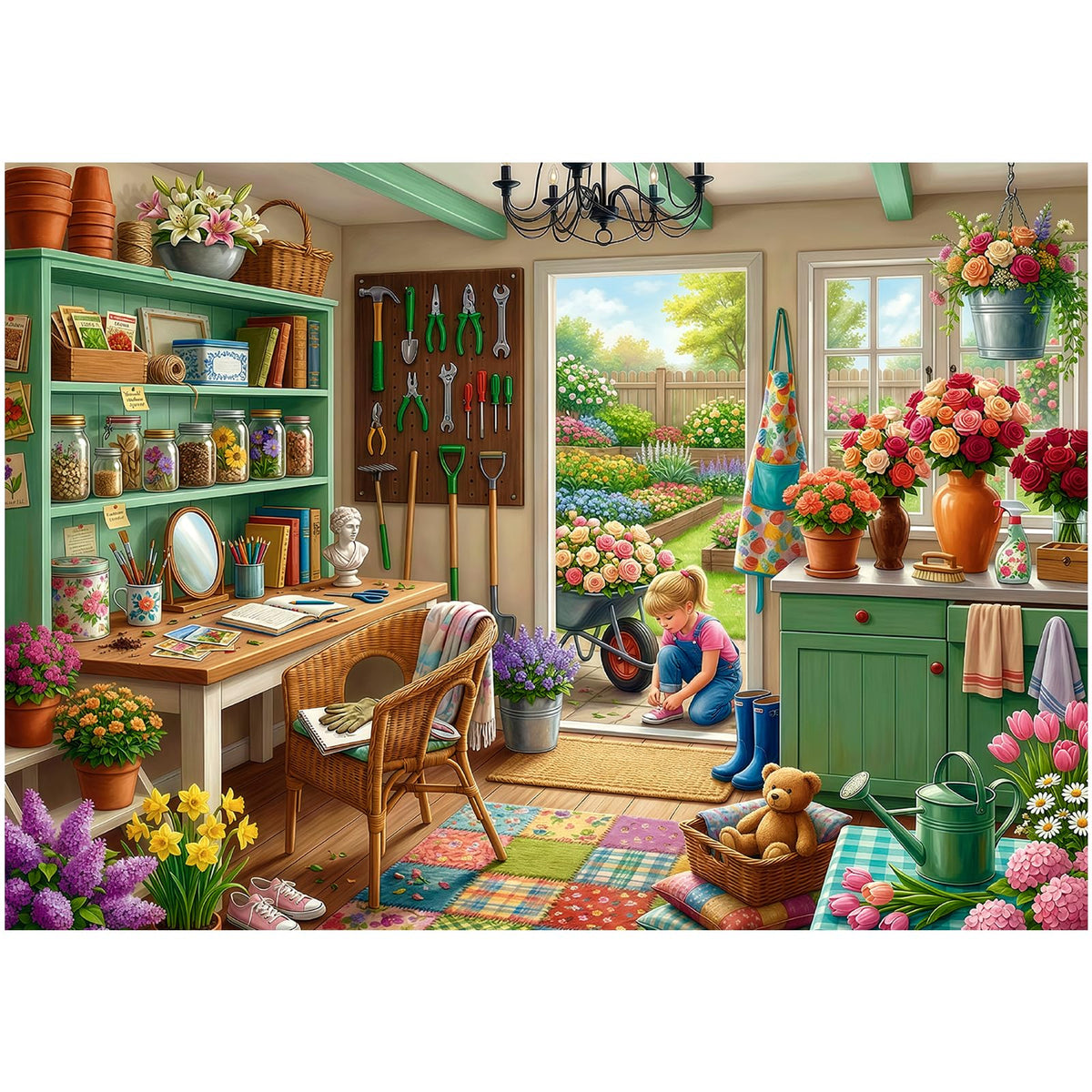 Vintage Paint Hummingbird Flower 1000 Piece Puzzles for Adults