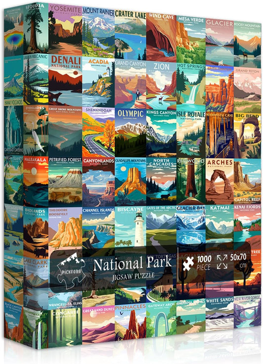 National Parks Puzzle for Adults 1000 Pieces,Travel Poster Landscape Puzzle Including Zion Yellowstone Yosemite, Nature Jigsaw Puzzles Scenery Mountain Scene