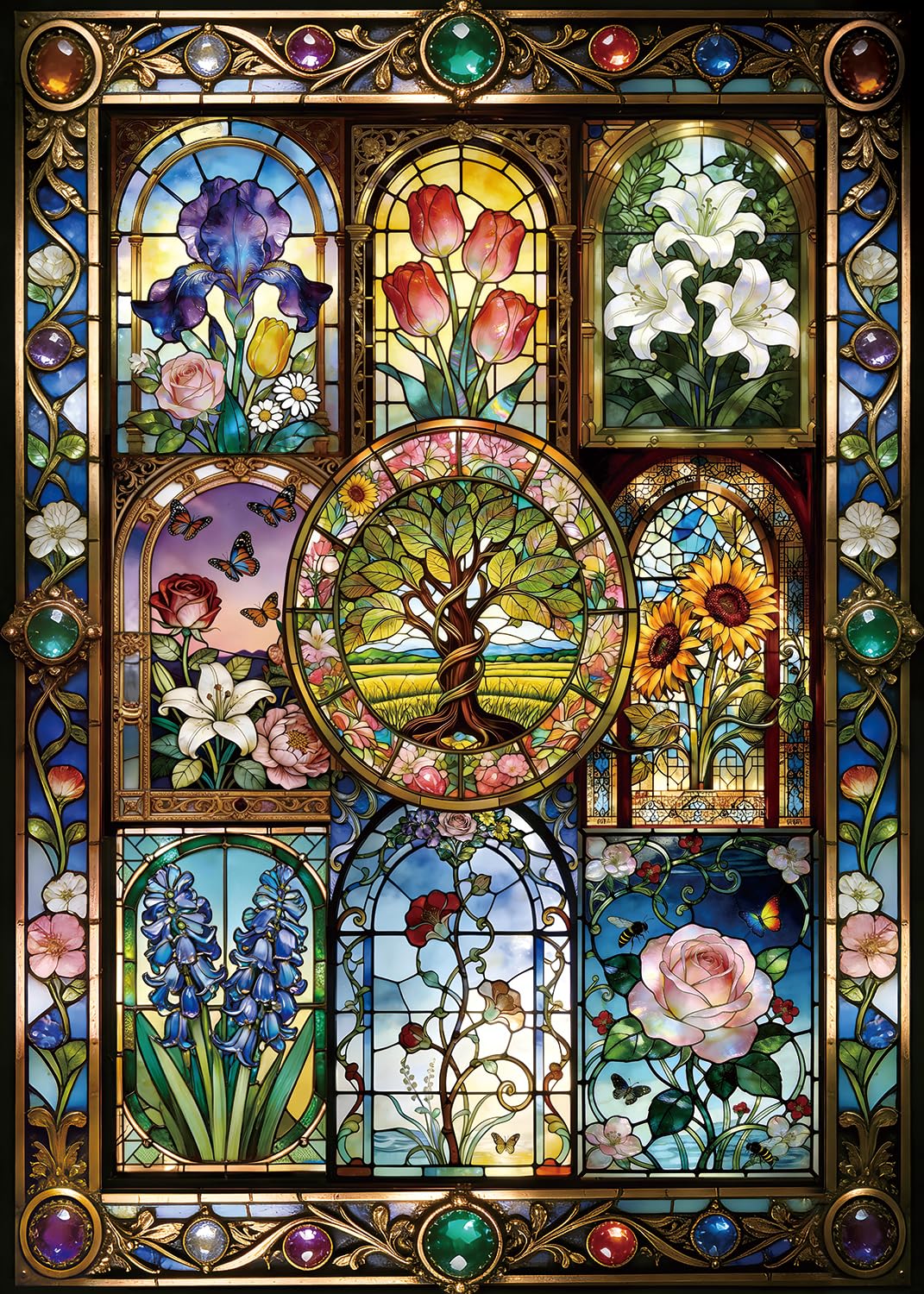 1024 Piece Puzzle for Adults, Four Seasons Window View