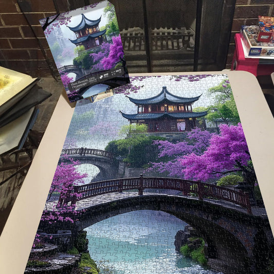 PICKFORU Plum Blossom Dreamscape Puzzles for Adults 1000 Pieces, Vintage Flower Tree 1000 piece Puzzle for Adults, Impossible Unique Lake Park Theme as Home Decor