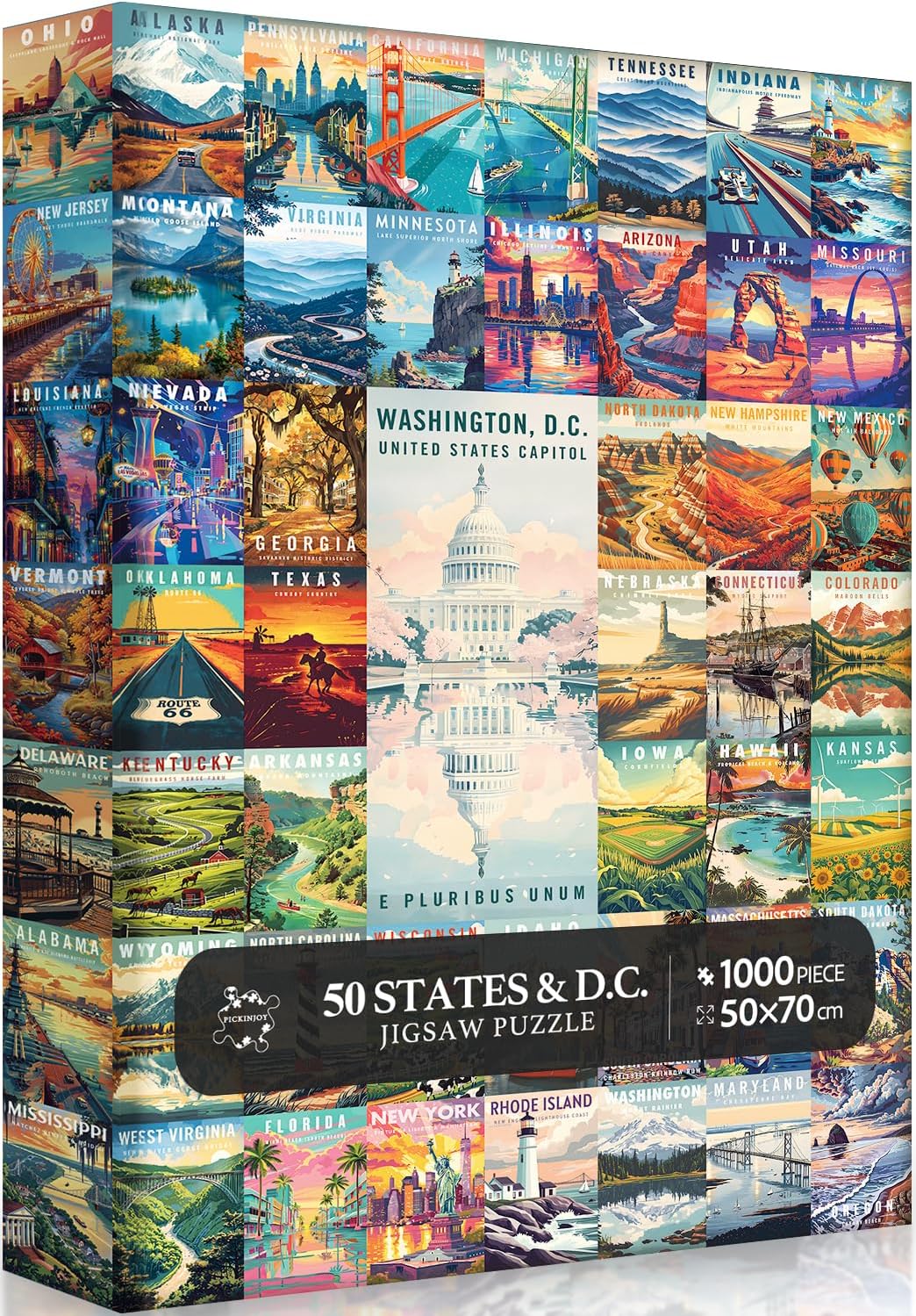 50 States & Washington, D.C. Jigsaw Puzzles for Adults 1000 Pieces, United States 1000 Piece Puzzle, Travel Poster Design of Family Puzzle,challenging Puzzle,USA States Puzzle