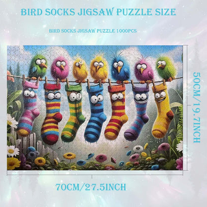 Birds Family Puzzles Colorful Cartoon Socks 1000 Pieces 27.5 X 19.7in