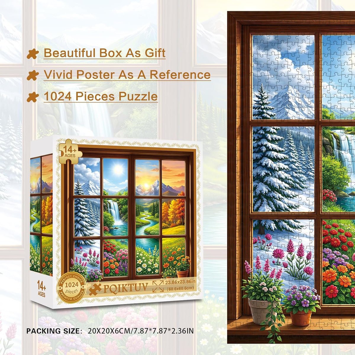 1024 Piece Puzzle for Adults, Four Seasons Window View