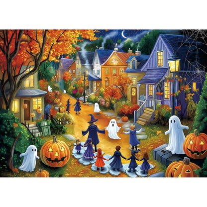 Halloween Haunted House 1000 Piece Jigsaw Puzzle for Adults Spooky Ghosts & Pumpkins Gothic Mansion Challenging 1000-Piece Puzzle with Poster - Fun Adult Puzzle Game for Game Night (27"x20")