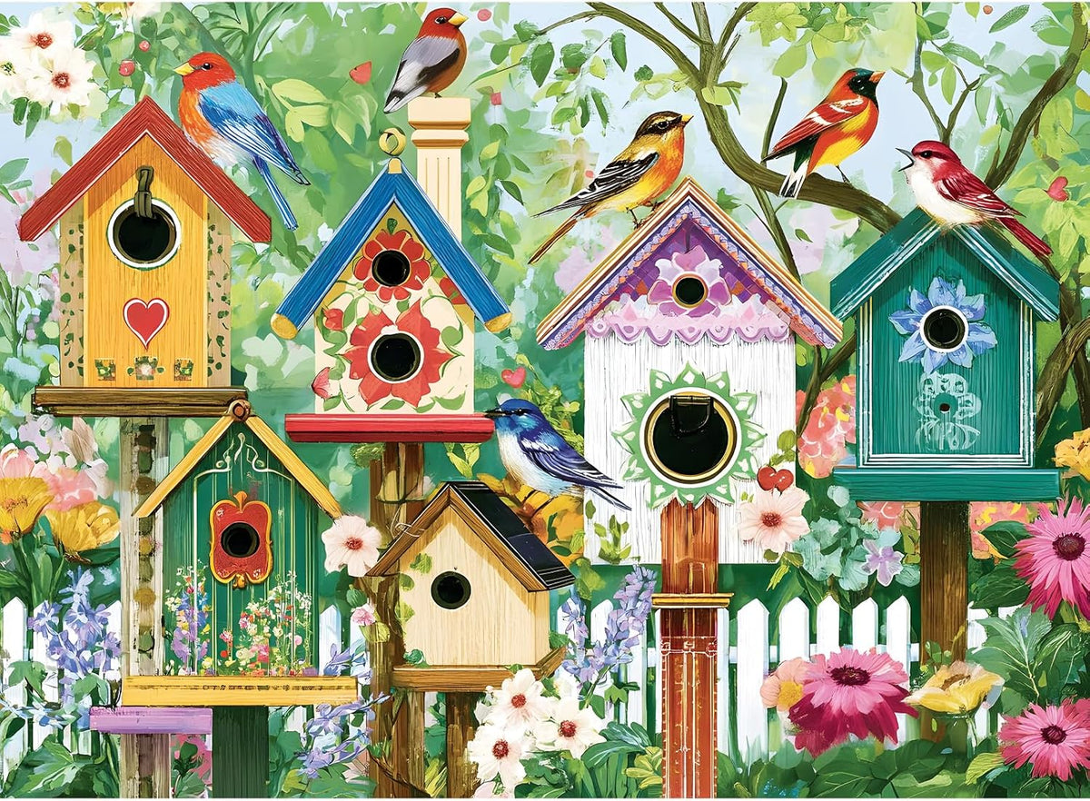 Colorful Birdhouses & Vibrant Birds 500 Piece Jigsaw Puzzle, Family Game