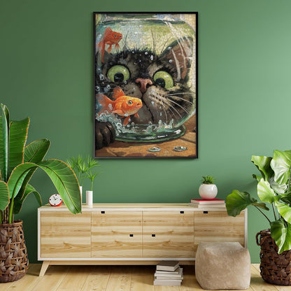 Curious Cat Fish Jigsaw Puzzles 1000 Pieces for Adults -Challenging Funny Kitten Terrified Fish Art, Premium Matte Finish, 27.56 x 19.68 Inches, Perfect for Game Nights
