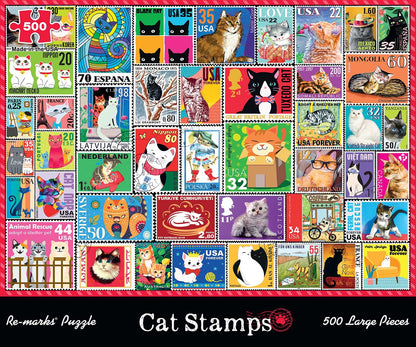 Re-marks Cat Postage-Stamp Collage Puzzle, 500-Piece Puzzle for All Ages