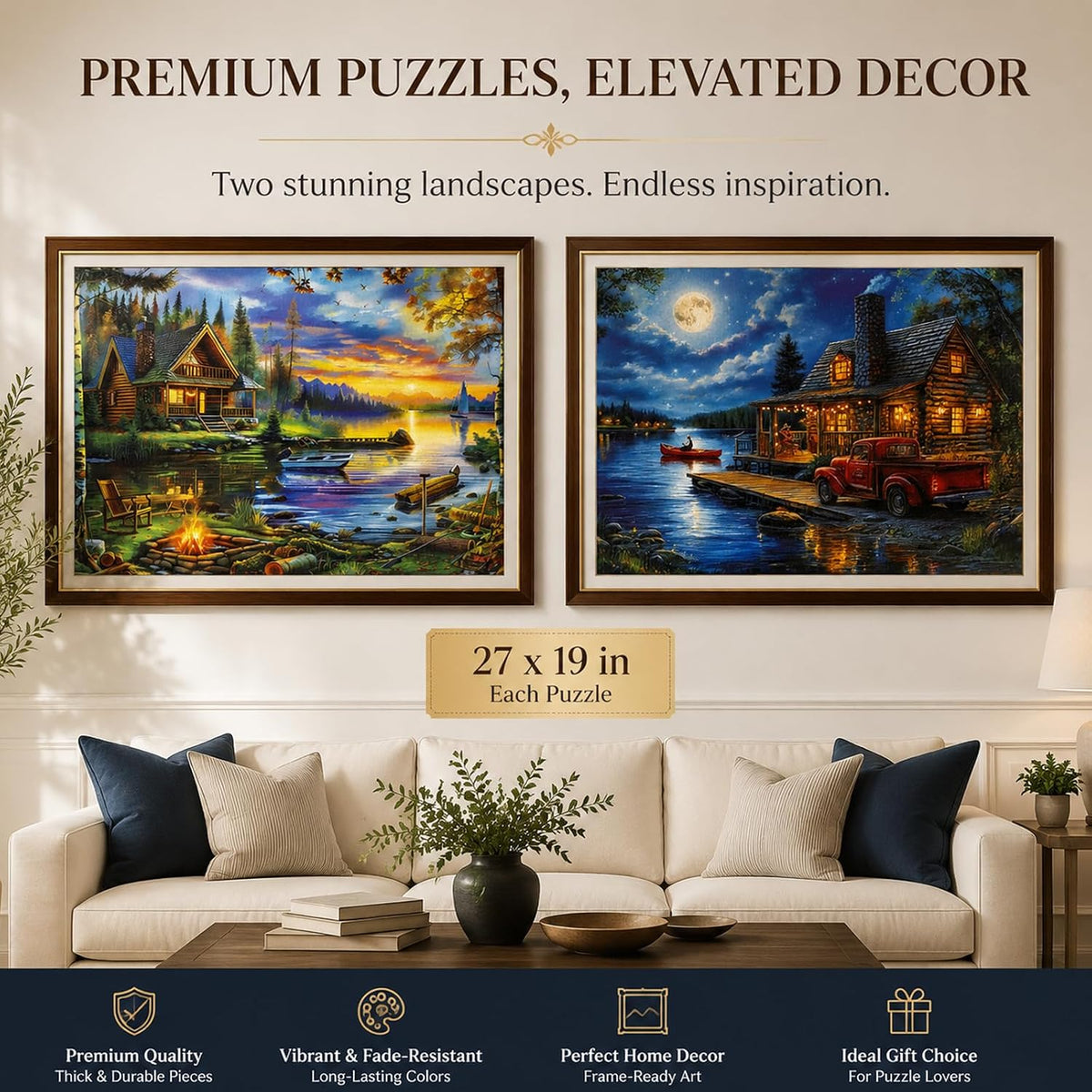 Puzzles for Adults 1000 Pieces, 2 Pack Unique 1000 Piece Lake and Night View Jigsaw Puzzles, Premium Scenic Landscape Puzzles & Nature Theme for Challenging Game Night
