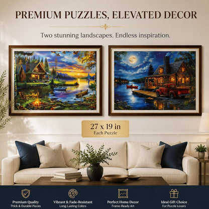 Puzzles for Adults 1000 Pieces, 2 Pack Unique 1000 Piece Lake and Night View Jigsaw Puzzles, Premium Scenic Landscape Puzzles & Nature Theme for Challenging Game Night