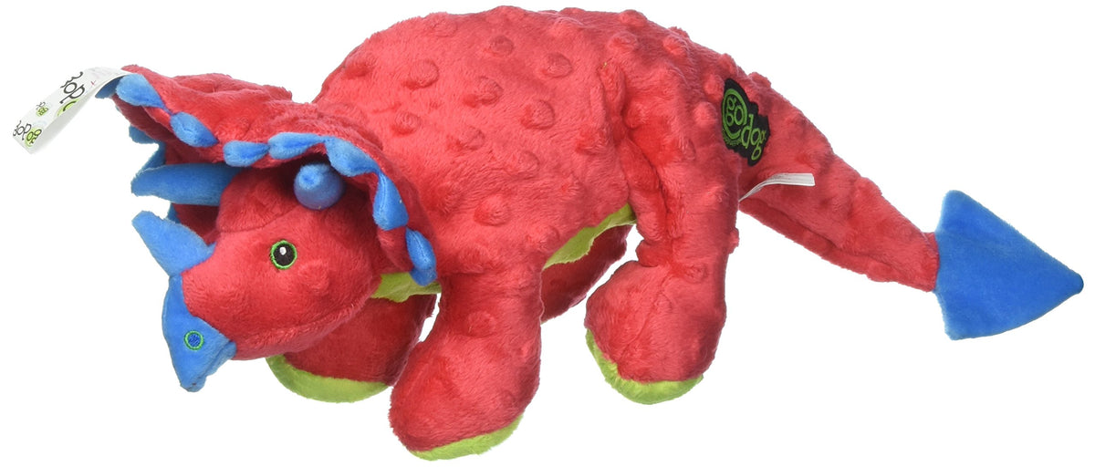goDog Dinos Frills Squeaky Plush Dog Toy with Chew Guard Technology, Durable Fabric & Squeaker for Active Play, Gray, Large