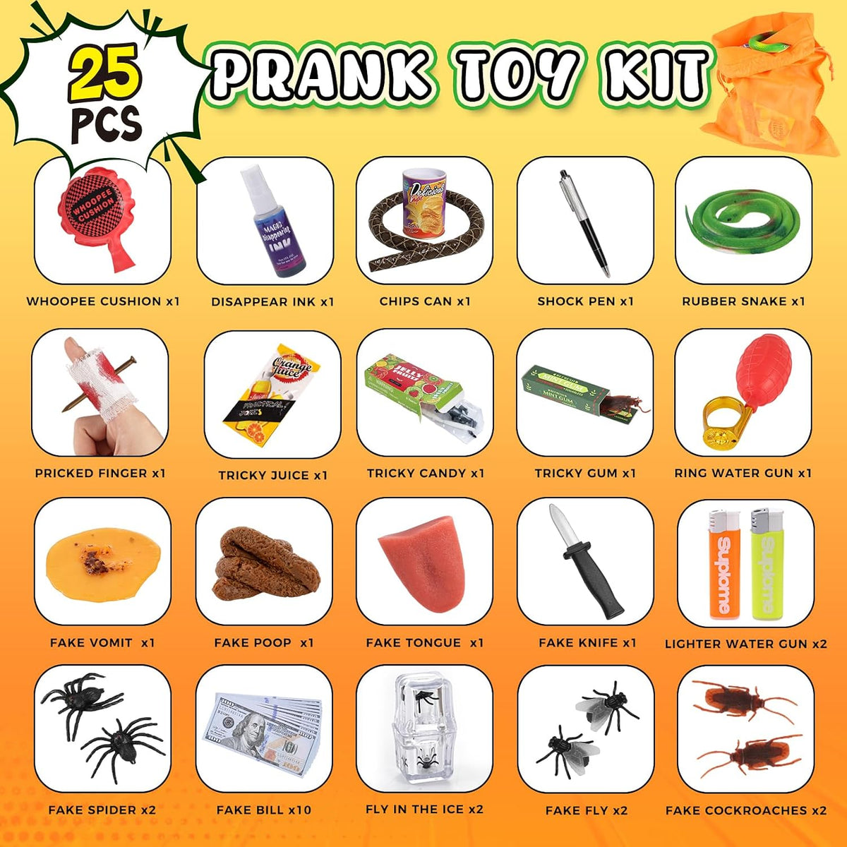 LovesTown Prank Kit, 25 PCS Fun Novelty Prank Sets for Kids & Adults