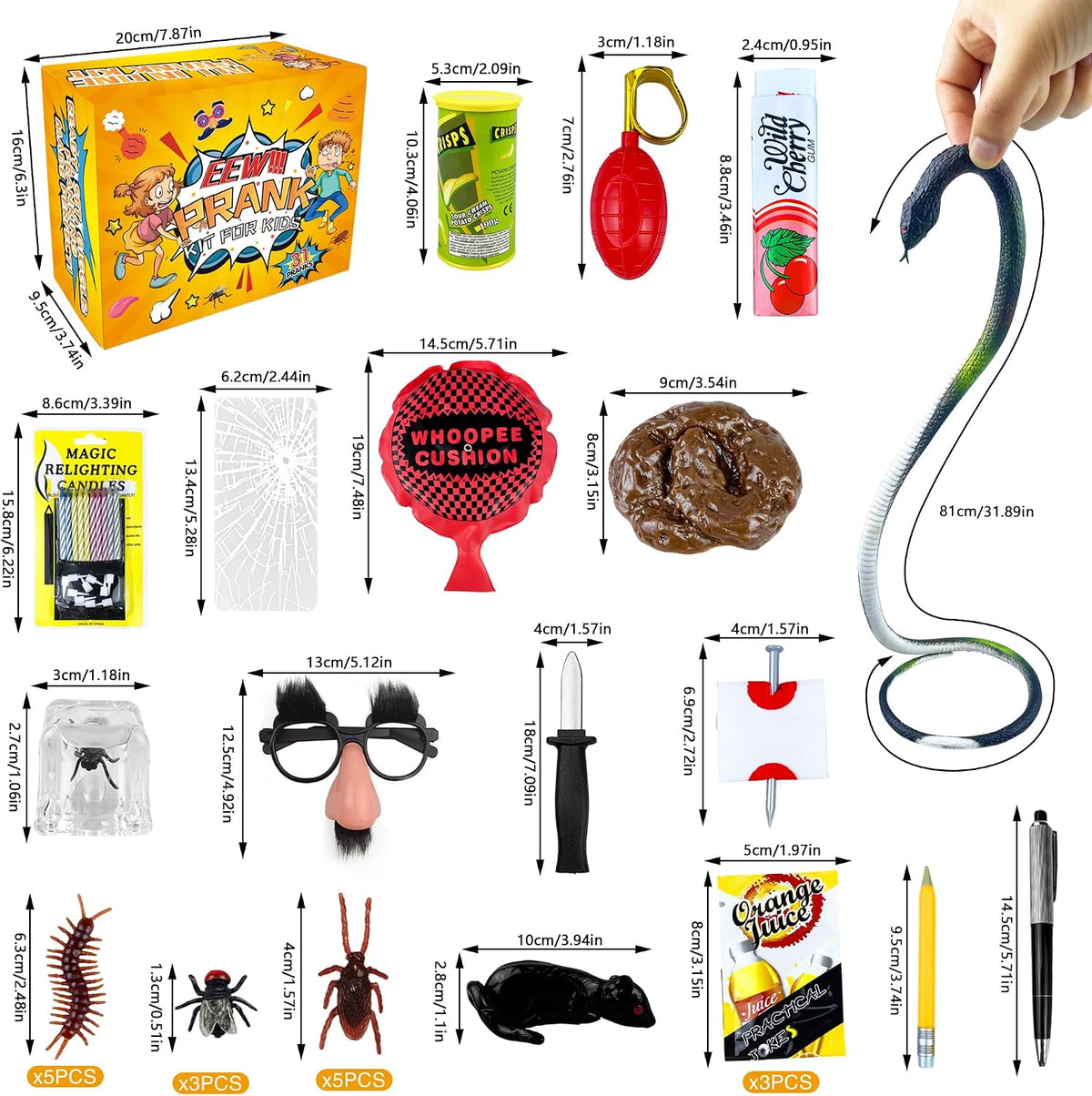 31 PCS Prank Toys Kit Box Set Joke Gifts April Fools