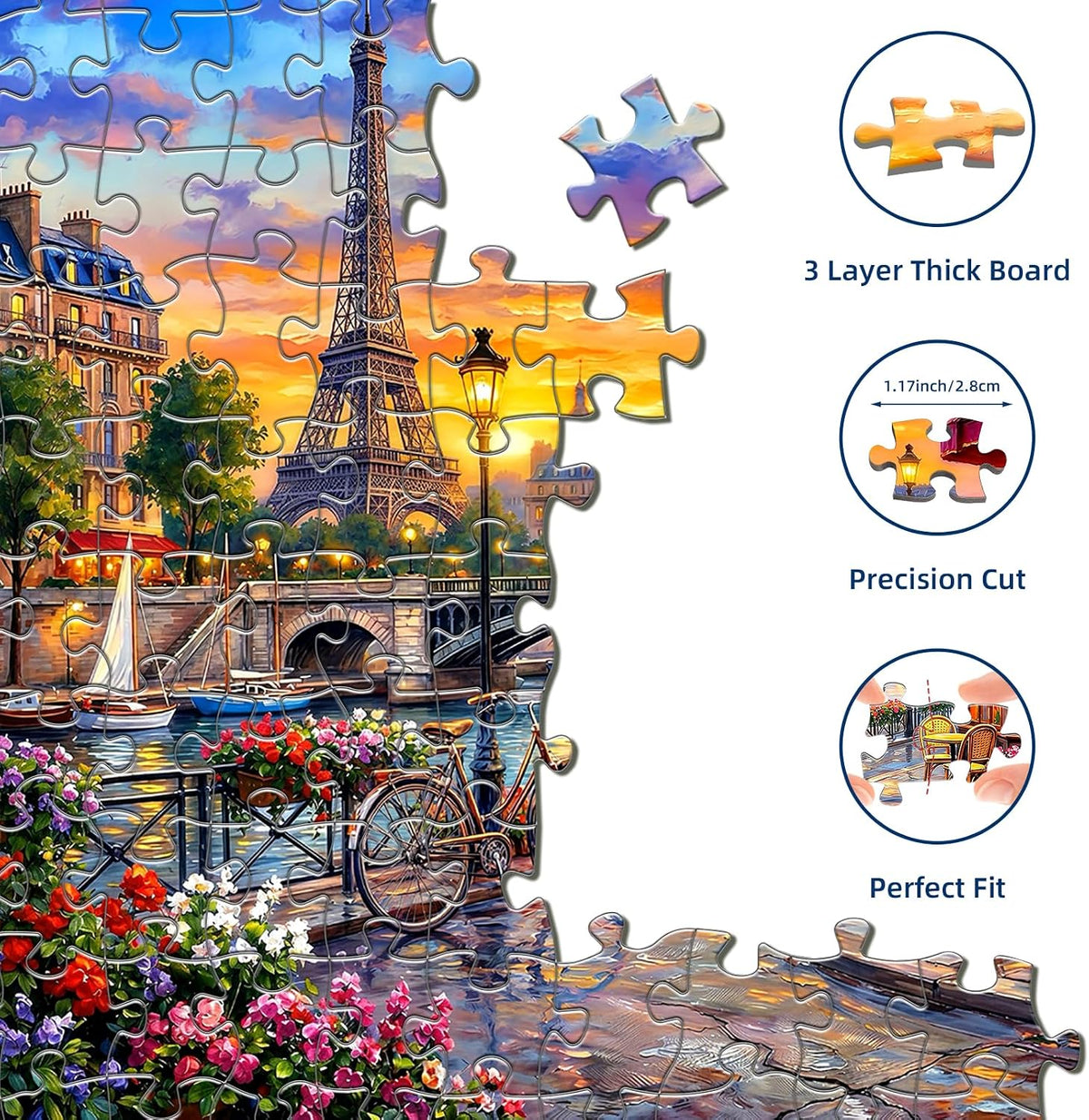 1000 Piece Puzzle for Adults, Scenic Eiffel Tower Jigsaw Puzzles