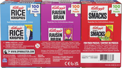 Spin Master Games, Kellogg's Cereal 100-Piece Puzzles 6-Pack, Square Cereal Boxes Puzzle Gift Set, Froot Loops, Rice Krispies, Raisin Bran, Corn Flakes, Frosted Flakes, Honey Smacks for Ages 4 & Up