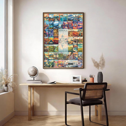 50 States & Washington, D.C. Jigsaw Puzzles for Adults 1000 Pieces, United States 1000 Piece Puzzle, Travel Poster Design of Family Puzzle,challenging Puzzle,USA States Puzzle