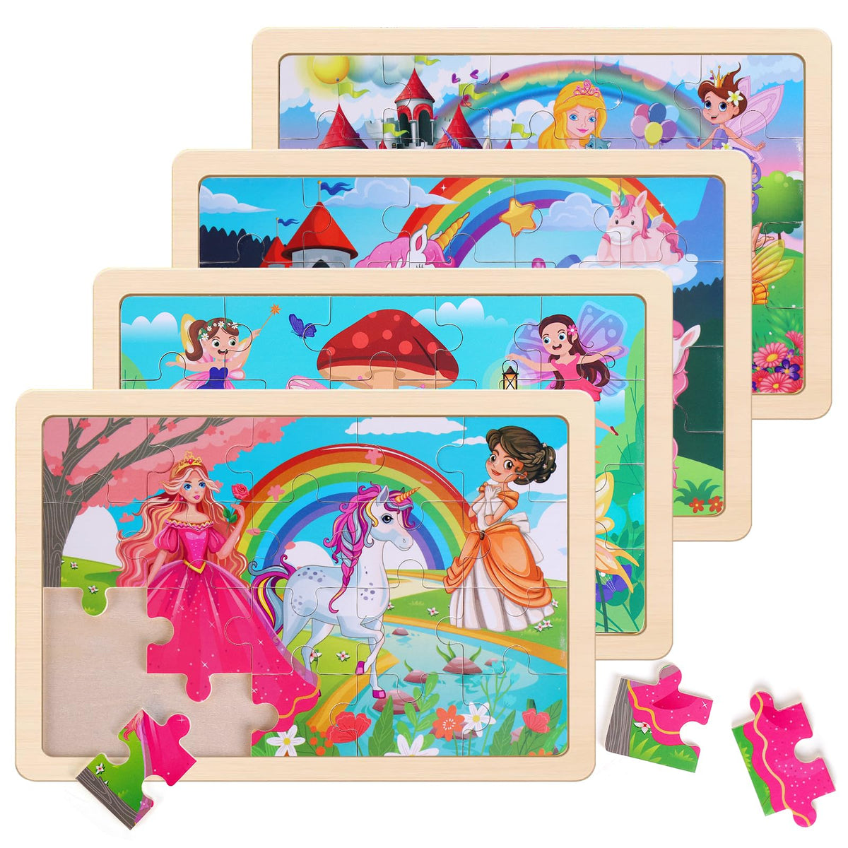 Wooden Puzzles Dinosaur Toys for Kids Ages 3-5, Set of 4 Packs with 20-Piece Wood Jigsaw Puzzles, Preschool Educational Brain Teaser Boards for Boys and Girls 3 4 5 6 Years Old