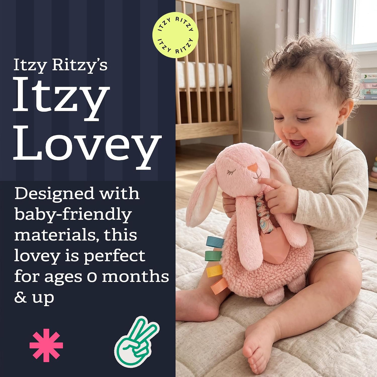 Itzy Ritzy Lovey Including Teether, Teething Relief, 0+ Months (Pink Bunny)